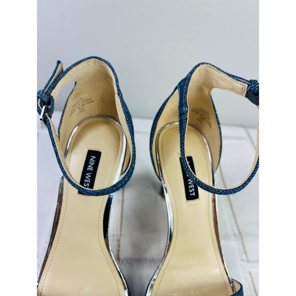 Nine West denim shimmery ankle strap heeled sandals size 7.5M - Picture 11 of 13
